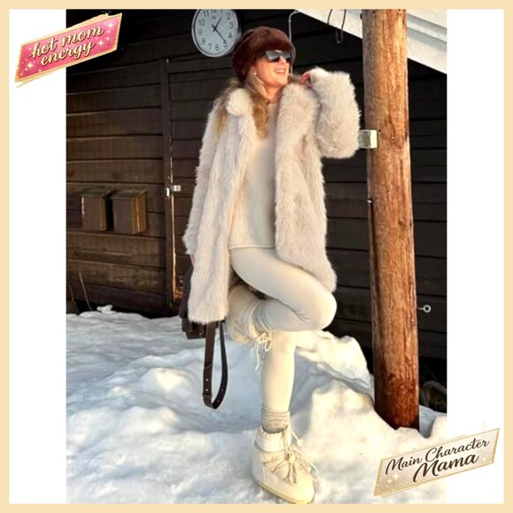 Mid-Length Faux Fur Coat with Shawl Collar, Long Sleeves, Hidden Pockets - Picture 5 of 7